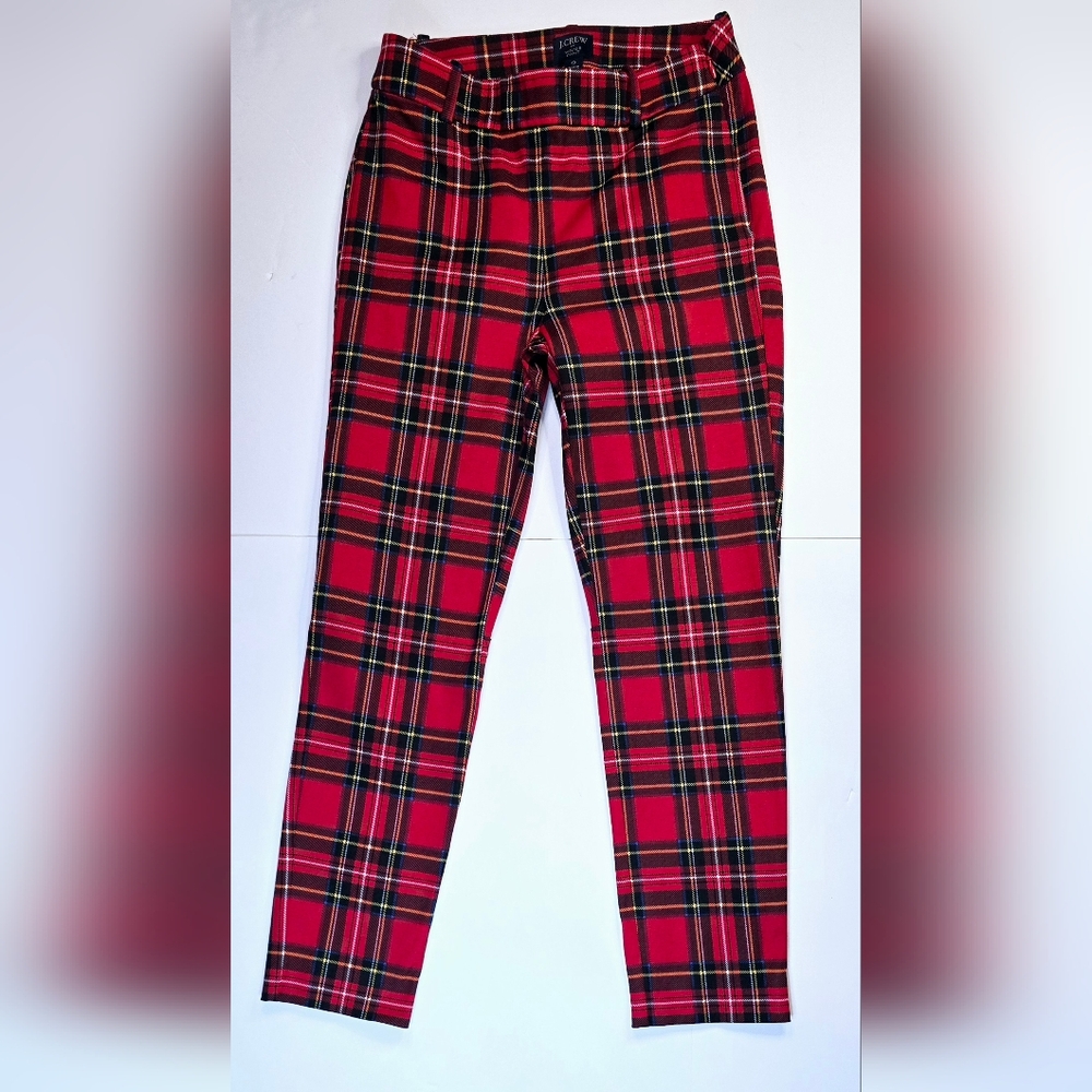 J Crew Factory Winnie Red Tartan Plaid Pants Stretch Preppy Size 0